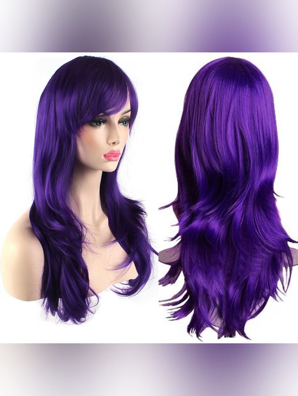 Purple Long Curly Wig Women Hair Costume Cosplay Dress up Anime Fantasy